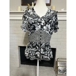 Vtg Y2K Notations Women’s Small Blouse Over Shirt Semi Sheer Ruffles Fairy